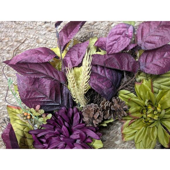 Purple Floral Leaf Twig 24" Pinecones Artificial Wreath Fall Autumn - Picture 3 of 11